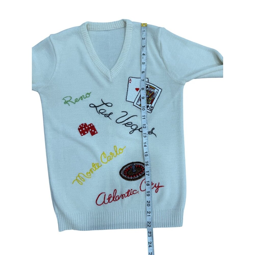 Sir Robert Embroidered Casino-Themed V-Neck Sweater Vintage Vegas Reno Gamble XS - Picture 5 of 5